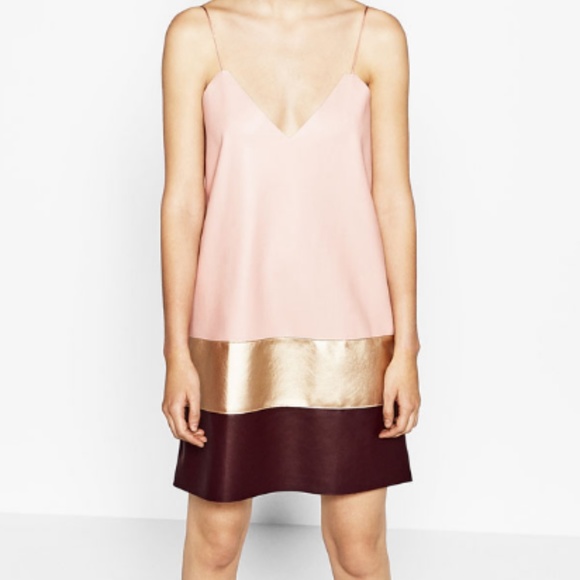 Zara Dresses & Skirts - Zara Faux Leather Strap Dress Pink Loose